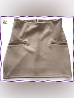 HYFVE Beige Faux Suede Mini Skirt